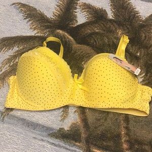 Brassiere underwire NWT yellow black polkadots 36C